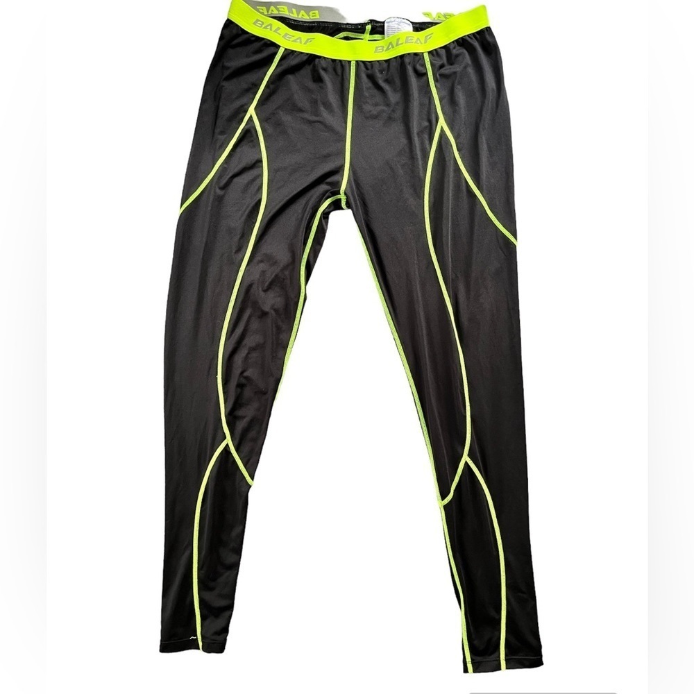 BALEAF Black neon green trim track pants leggings High visibility workout gym XL